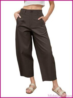 Women's Barrel Leg Pants High Waisted Harem Wide Leg Trousers with Pockets